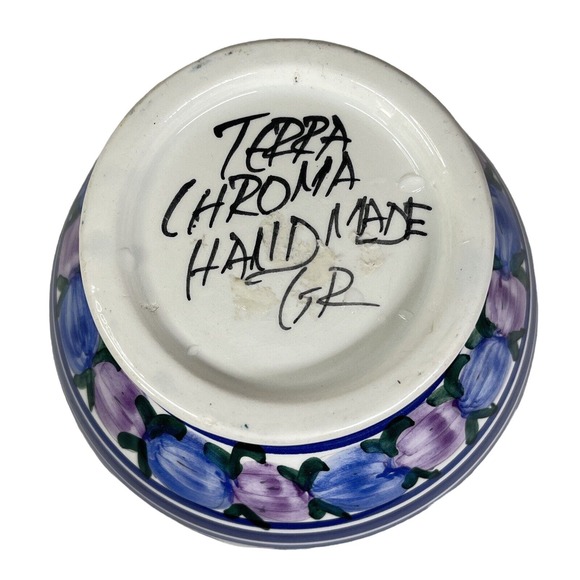 Pottery Pitcher Terra Chroma GR colorful handmade 8" tall blue orange purple - Picture 6 of 6